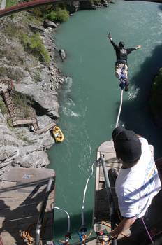 Doug, from above, bungy jumping off the Kawarau Bridge, just outside of Queenstown, New Zealand.